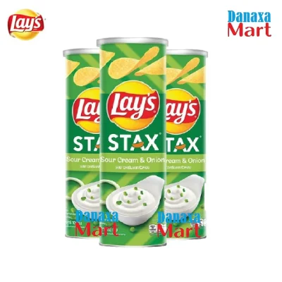 [HCM]Bộ 3 Hộp Bánh Snack Khoai Tây Lays Stax Thái Lan 105g Vị Kem Chua Hành