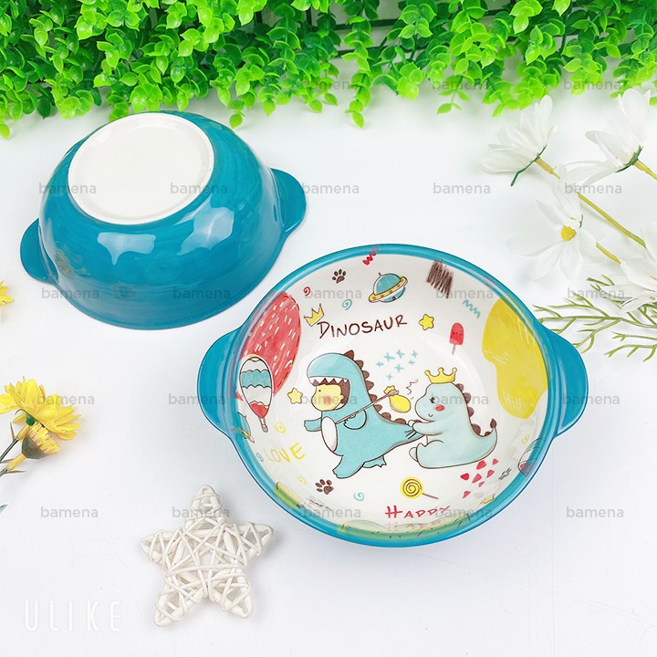 Bát ăn dặm gốm sứ có tai cầm cho bé AD12