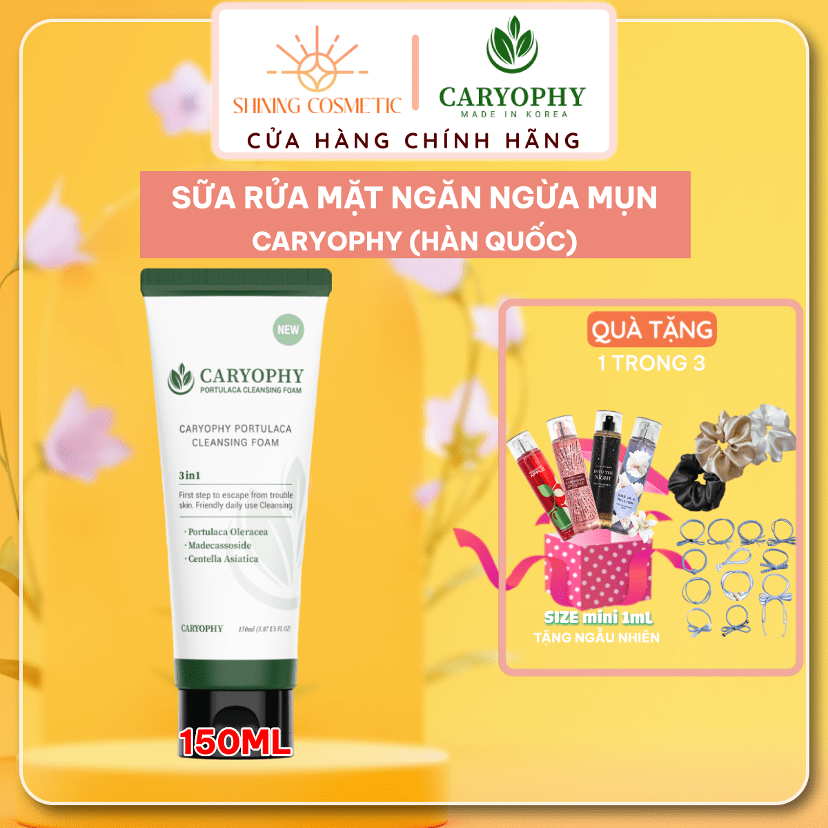 Sữa rửa mặt ngừa mụn Caryophy Portulaca Cleansing Foam size 150ml & 30ml - Shining Cosmetic