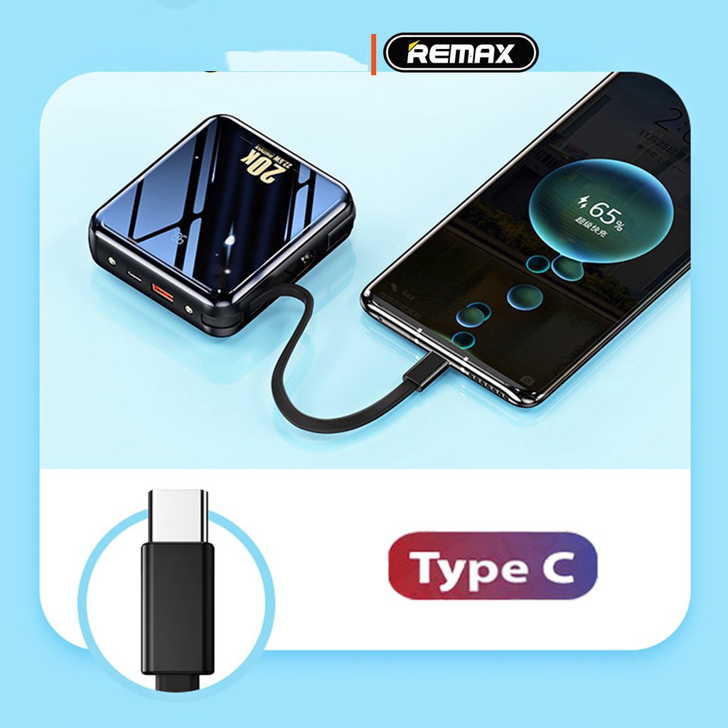 Sạc dự phòng 20000mah chính hãng Remax RPP 51 sạc nhanh 20w và tích hợp dây sạc iP và Type C.,thiết kế nhỏ gọn,sang trọng,sạc pin cực nhanh,tích hợp 2 đèn led BH 12 tháng