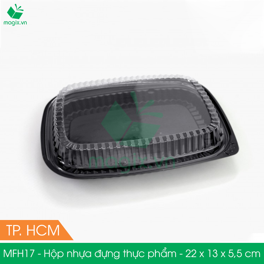 MFH17 - 50 Hộp nhựa đế đen nắp trong HT17 - 22x13x5.5 cm