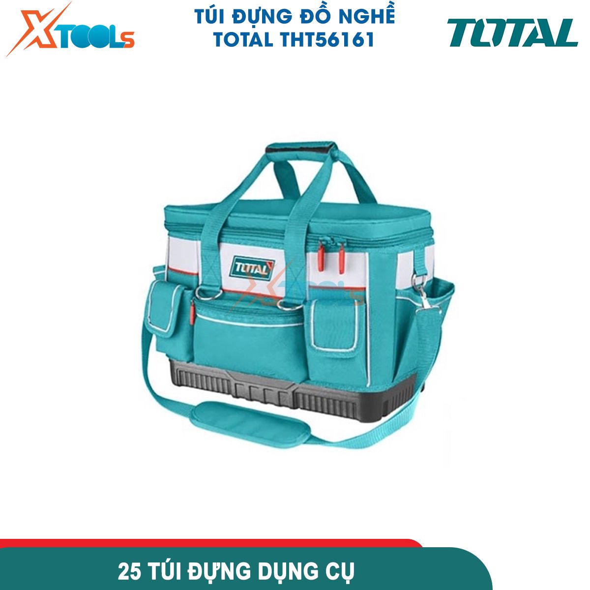 Giỏ đựng công cụ 16 inch đế nhựa TOTAL THT56161, túi đựng đồ nghề chống nước, chất liệu 600D polyester, 25 túi đựng dụng cụ