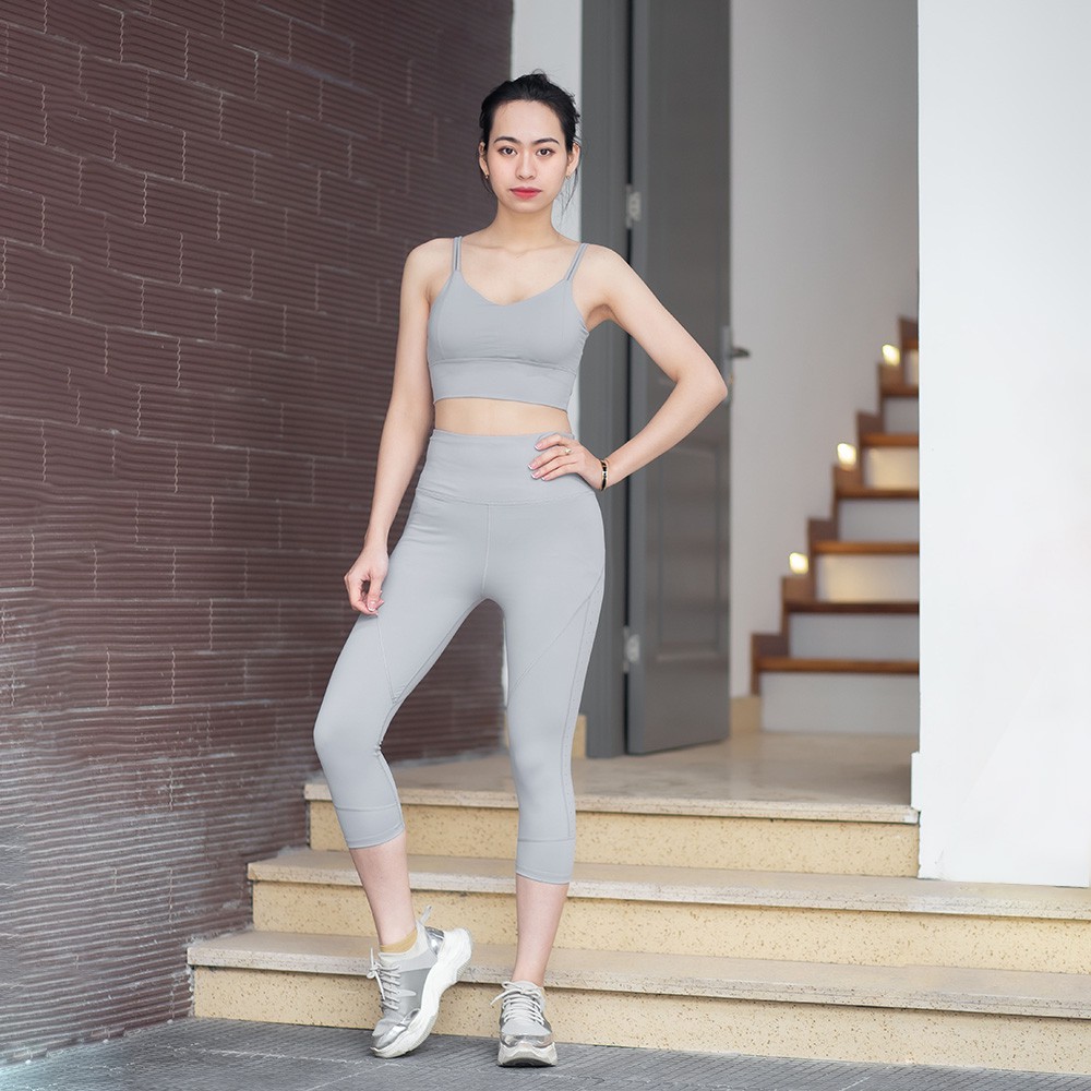 Bộ đồ thể thao gladimax tập gym, yoga quần lửng laze - áo bra thể thao 4 dây cổ tim