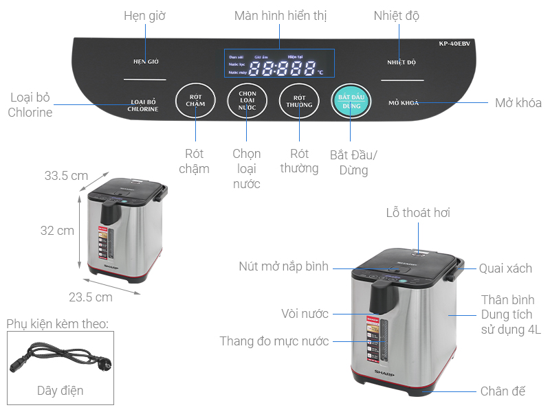 Bình thủy điện Sharp KP-40EBV-ST 4 lít