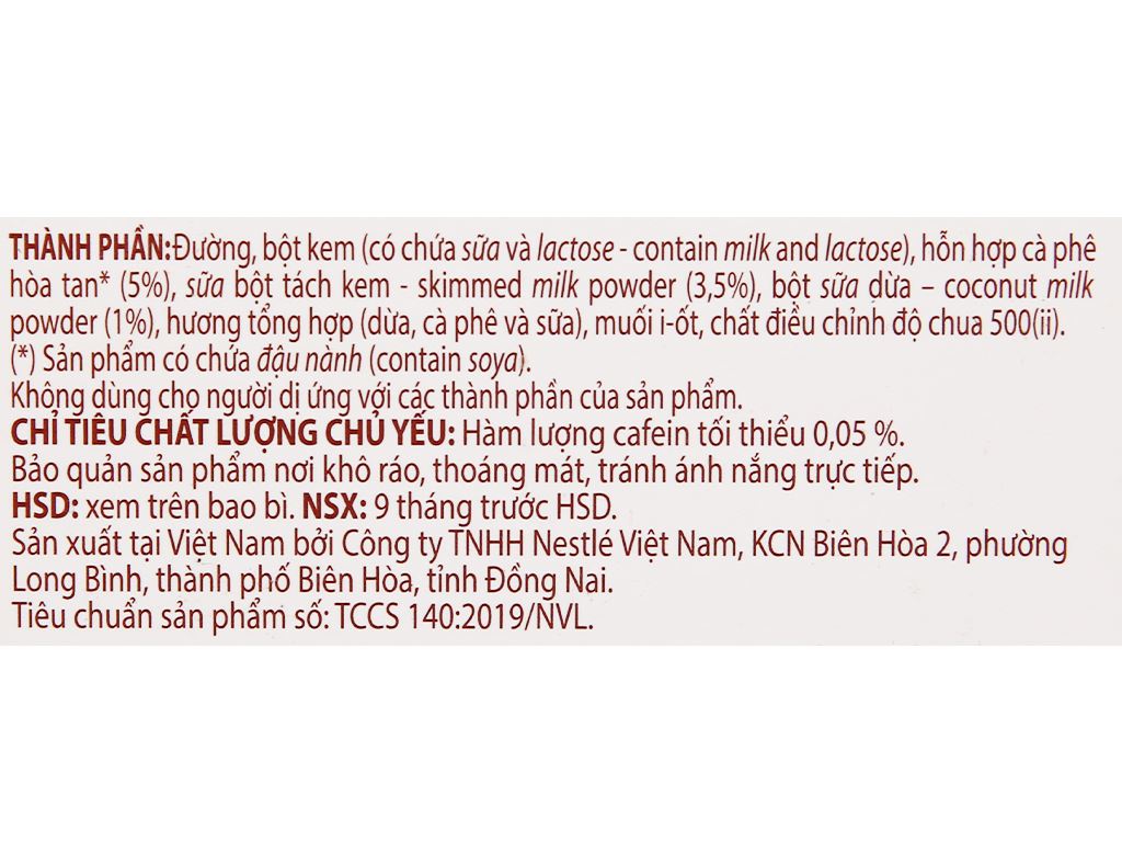 Cà phê hòa tan NESCAFÉ Cappuccino Vị Dừa (Hộp 10 gói x 20g)