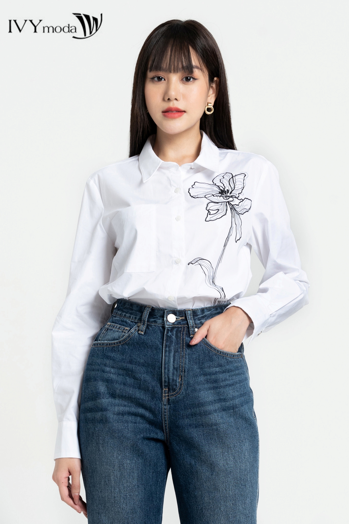 Áo sơ mi in họa tiết hoa IVY moda MS 17M7958