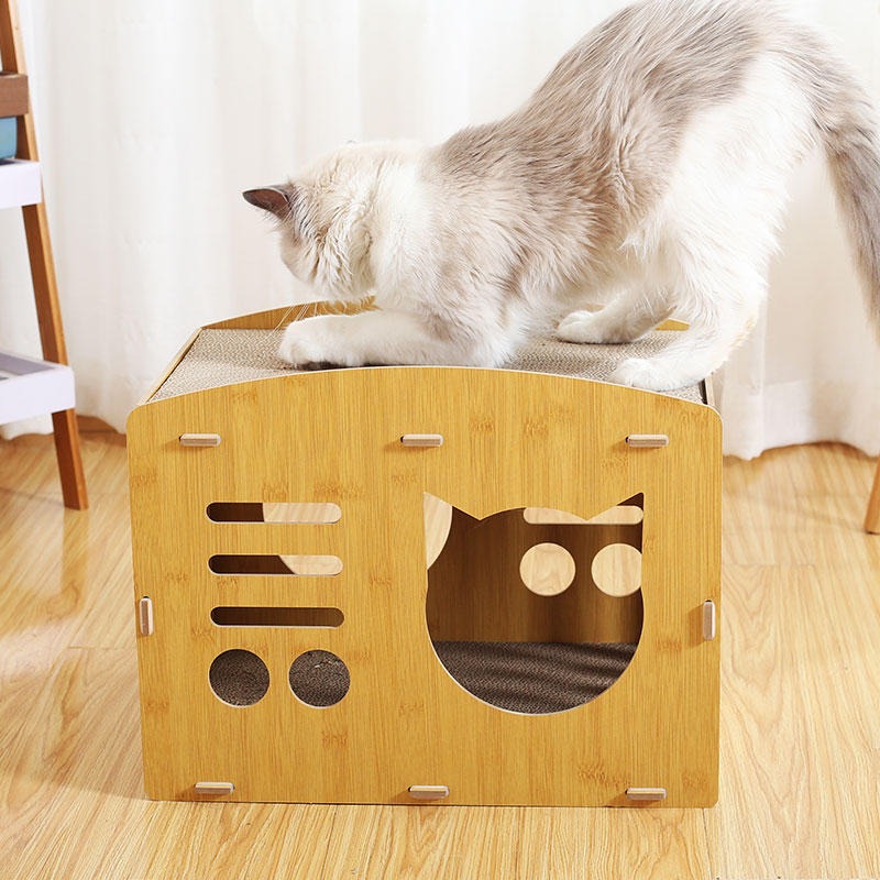 Nhà Gỗ Cho Thú Cưng 47x30cm (Tự Lắp Ráp) Có Bàn Cào Móng - [Nông Trại Thú Cưng]
