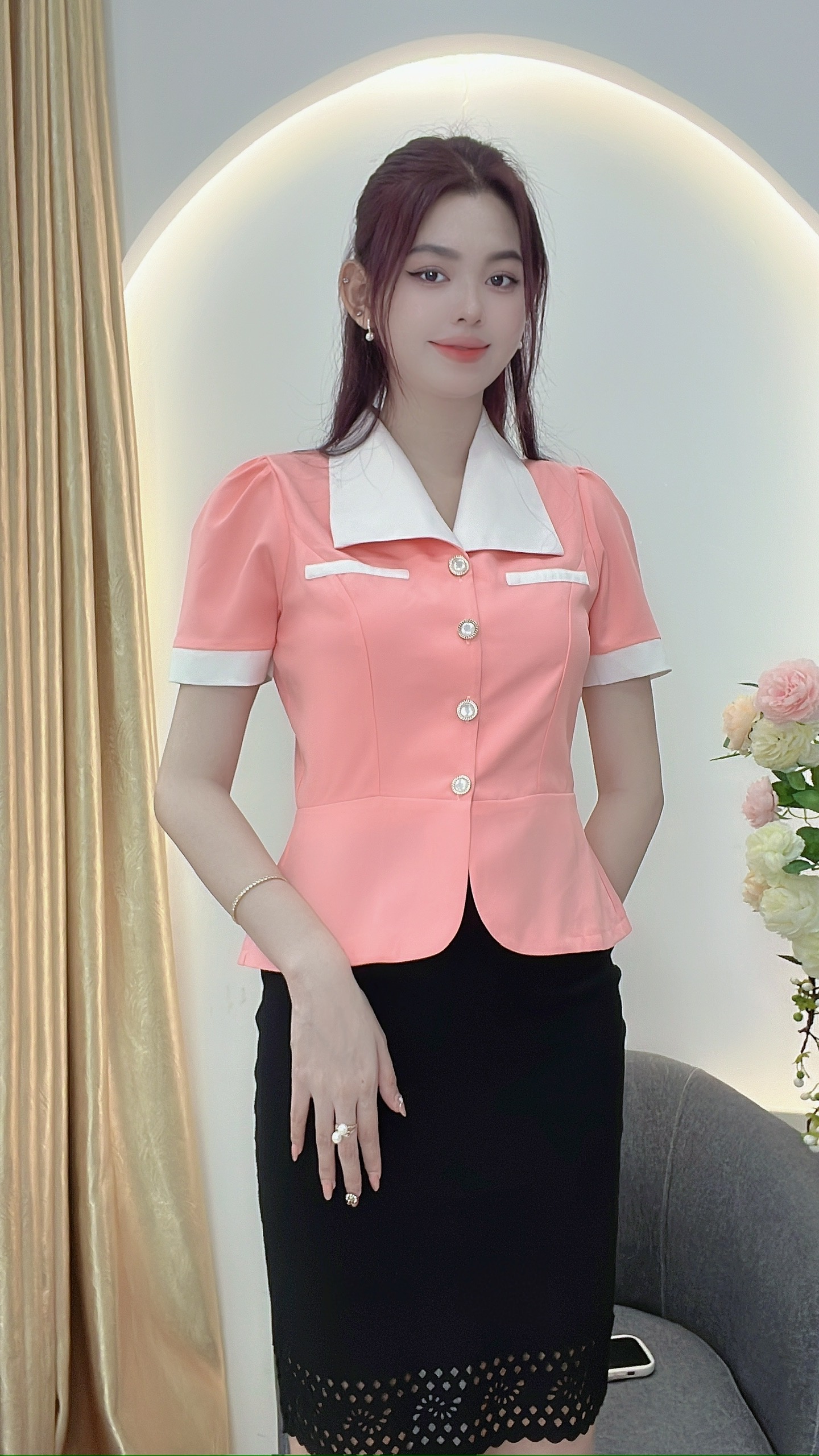 COM29- ÁO KIỂU CÔNG SỞ BÂU TRẮNG SANG THANH LỊCH