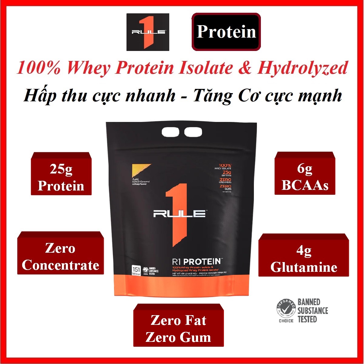 Rule 1 Protein 10Lbs 4,54kg – Bổ sung Protein 100% Whey Isolate & Hydrolyzed, hấp thu cực nhanh, tăng Cơ cực mạnh