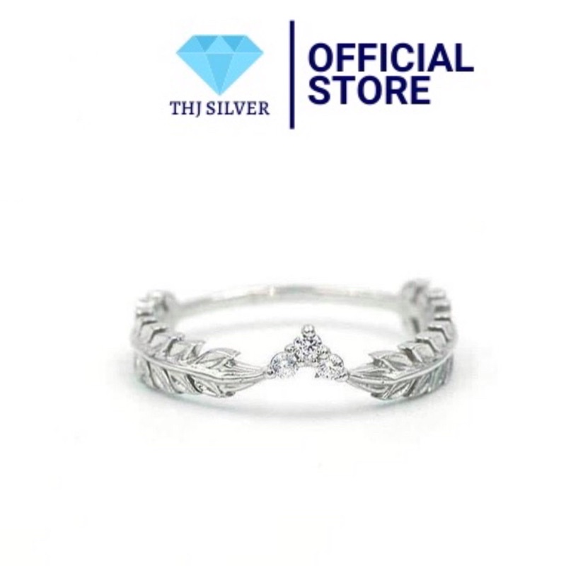 Nhẫn nguyệt quế đính đá nhẹ nhàng chuẩn bạc ta- THJ SLIVER