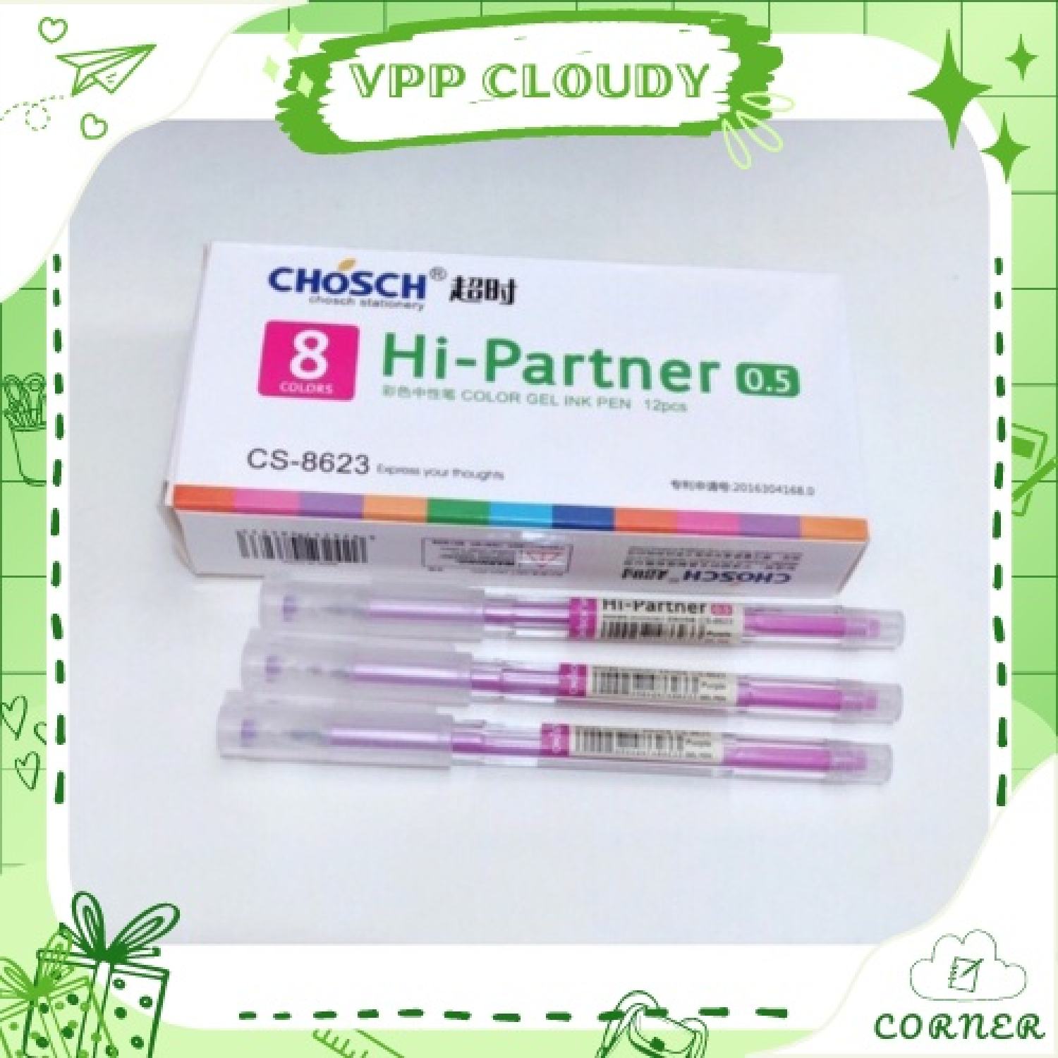 Bút/Viết ɡel mực tím Chosch Hi-Partner 💖 𝑭𝑹𝑬𝑬𝑺𝑯𝑰𝑷 💖