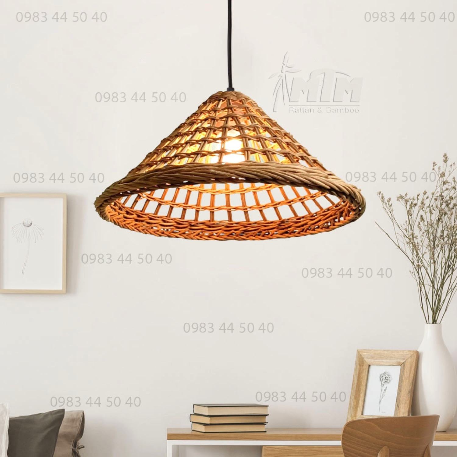 Đèn mây nón mắt vuông - Lồng đèn, Chụp đèn treo trang trí.