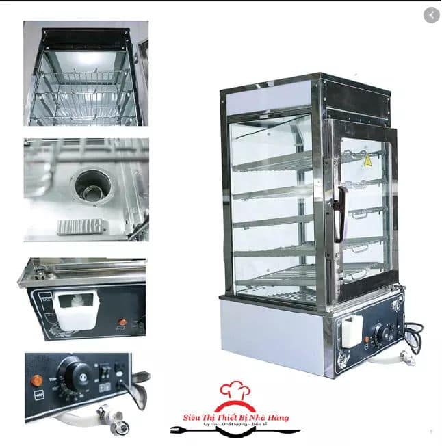 TỦ HẤP BÁNH BAO 5 TẦNG, 2 LỚP KÍNH [ BẢO HÀNH 12 THÁNG ]