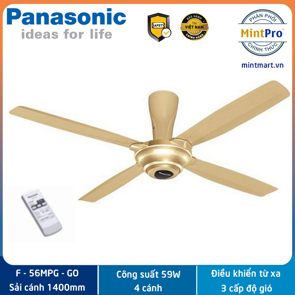 Quạt trần có remote panasonic f-56mpg-go 59w - hàng chính hãng - sản xuất tại malaysia - bảo hành 12 tháng