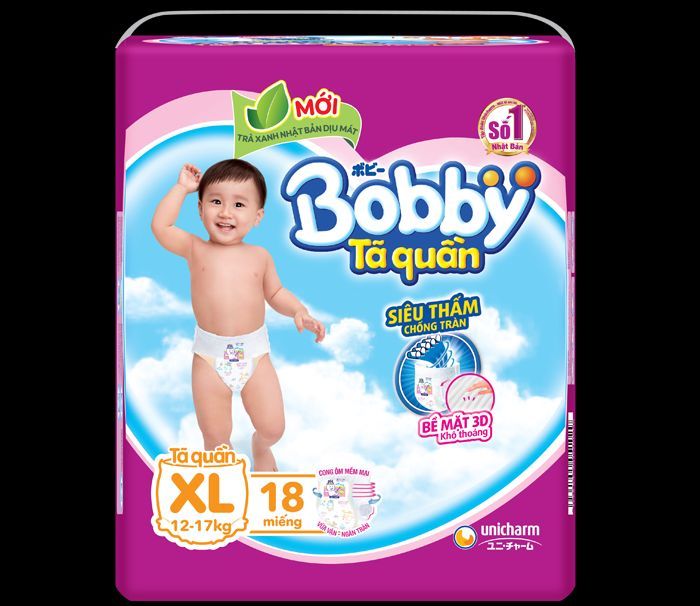 Tã Quần Bobby Siêu Thấm XL18 (12-17kg) Tinh Chất Trà Xanh Mới
