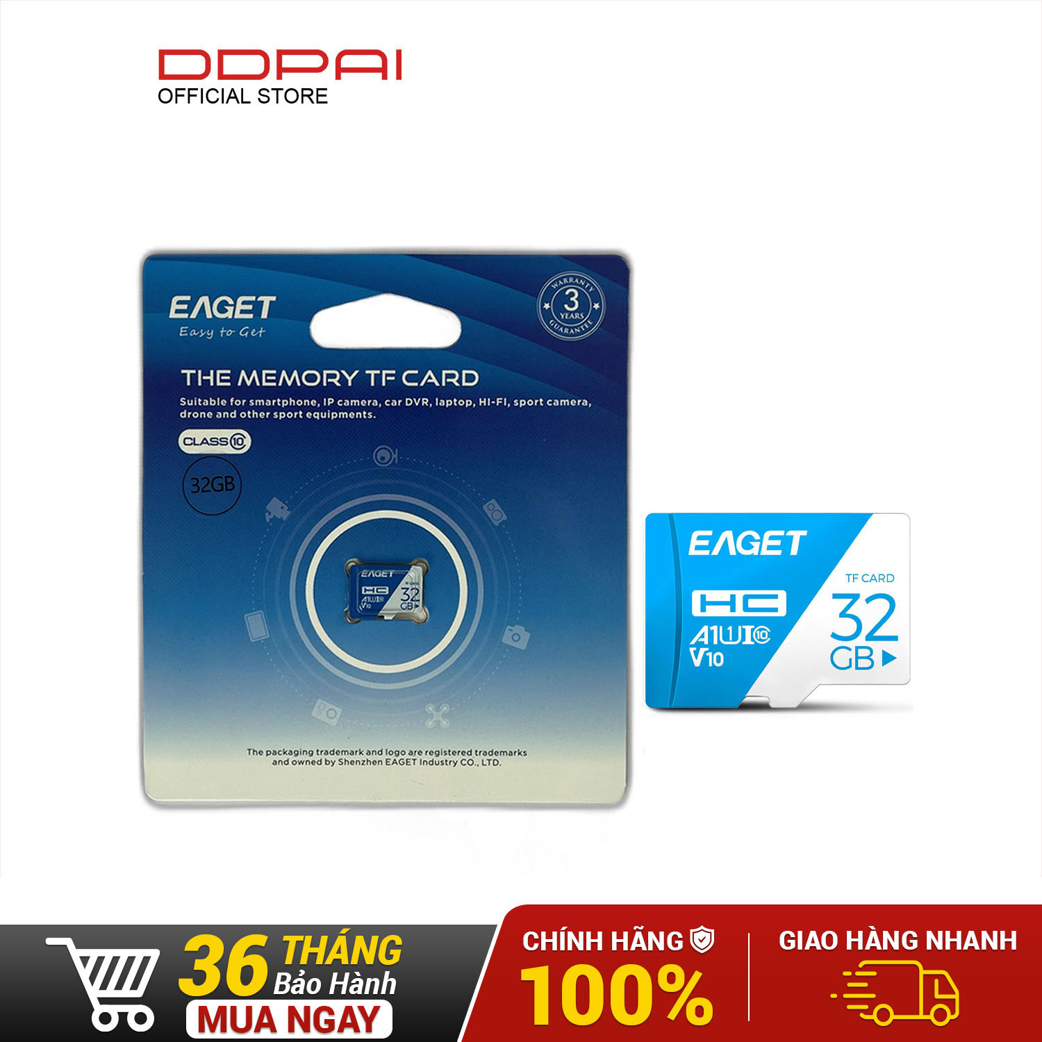 Thẻ nhớ MicroSD Eaget tốc độ cao Class 10, 32GB/64GB/128GB, Bảo hành CH 36th
