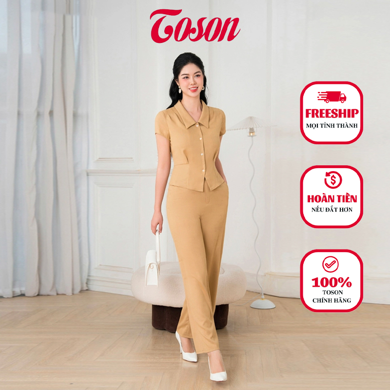 Set bộ vàng cốm áo peplump xếp ly vai Quần suông Limitted B1255E83 Toson