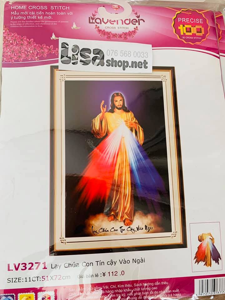 Tranh thêu chữ thập chúa thương xót 51x70cm chưa thêu 3d lp5107