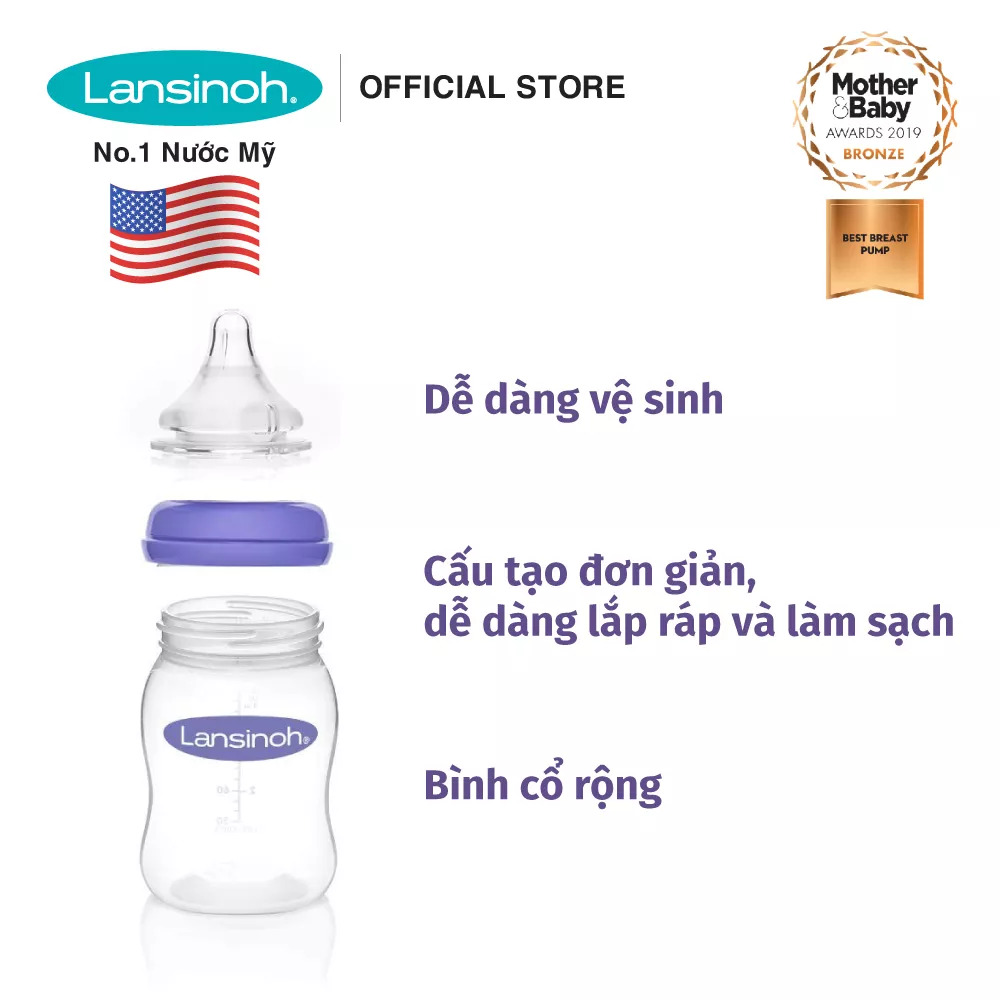 Bình sữa cổ rộng Lansinoh 160ml (S) - MẪU CŨ