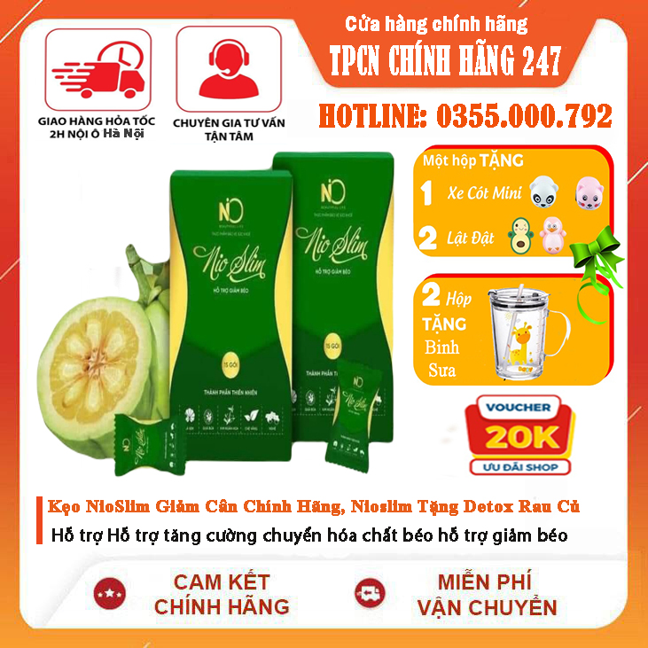 Kẹo giảm cân nio slim chính hãng tặng viên uống rau củ nioslim