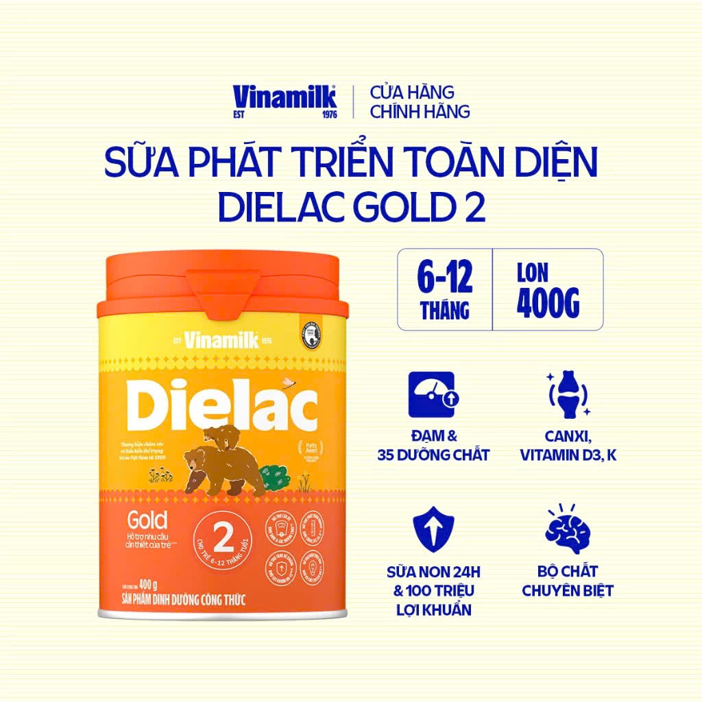 (Expiration Date April 2027) (New Model with Points) Vinamilk Dielac Gold Powder Milk 2 Cans 400g.