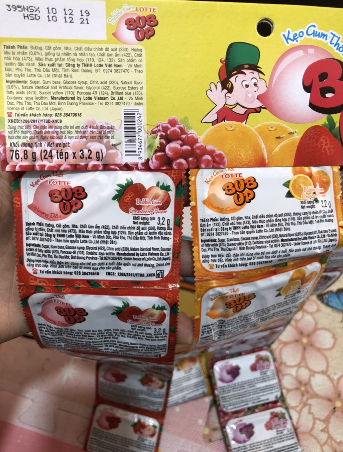 [HCM]Vỉ 24 pack kẹo Gum thổi BUB UP trái cây Lotte