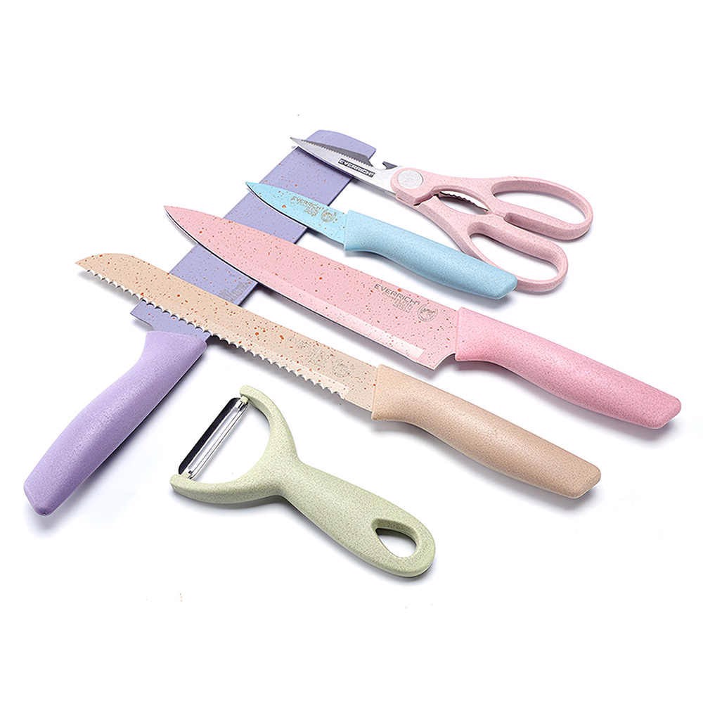 Bộ dao kéo 6 món Everrich Kitchen lúa mạch sịn sò siêu sắc bén - Set dao lúa mạch 6 món Everrich Kitchen- H2T Store
