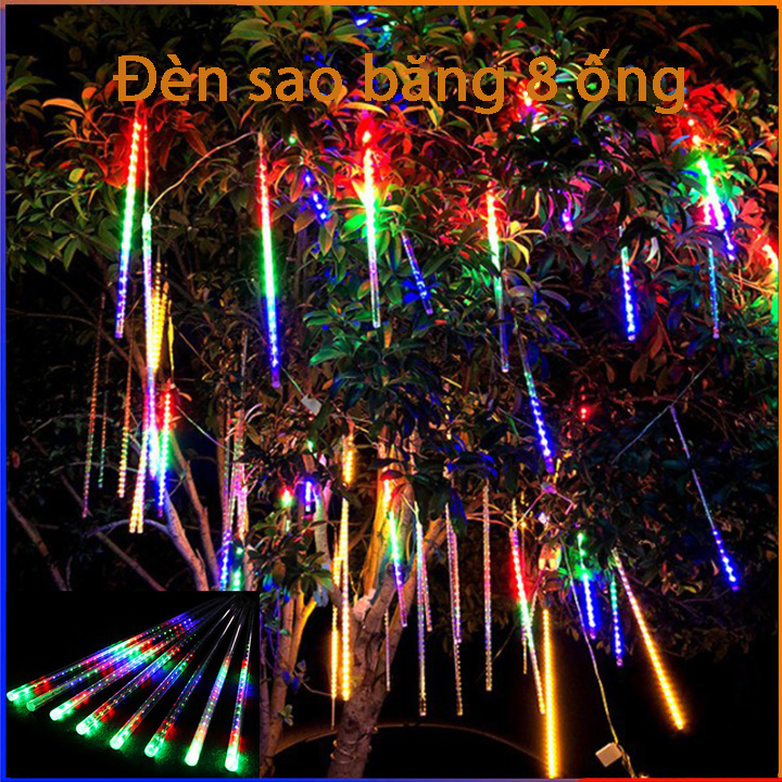 Đèn Led Sao Băng Chớp Nháy Nhiều Màu Trang Trí Nhà Cửa, Đường Phố Lung Linh Rực Rỡ - Dây Đèn Sao Băng Chùm 8 Ống 3.5M 30CM/192 bóng 50CM/288 bóng