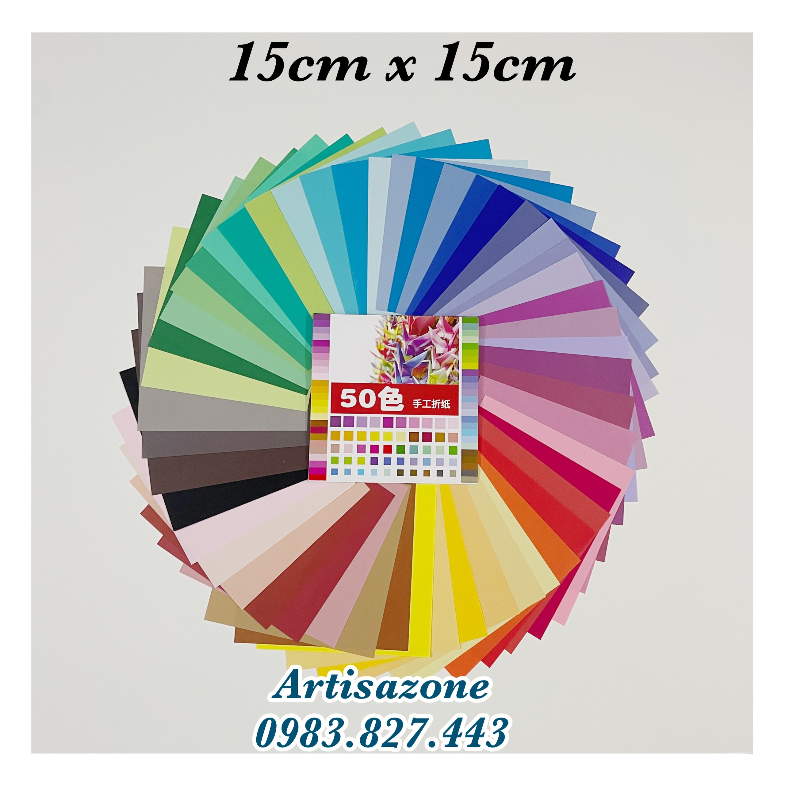 Giấy Origami 1 mặt màu, 1 mặt trắng (15cmx15cm hoặc 20cm x 20cm) - 50 tờ