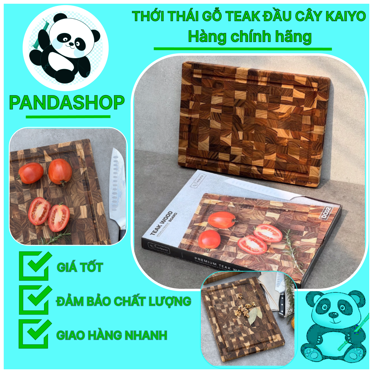 Thớt Gỗ Teak Đầu Cây KAIYO Cao Cấp Chữ Nhật - Không Khô Nứt, Cong Vênh, Mối Mọt Và Nấm Mốc