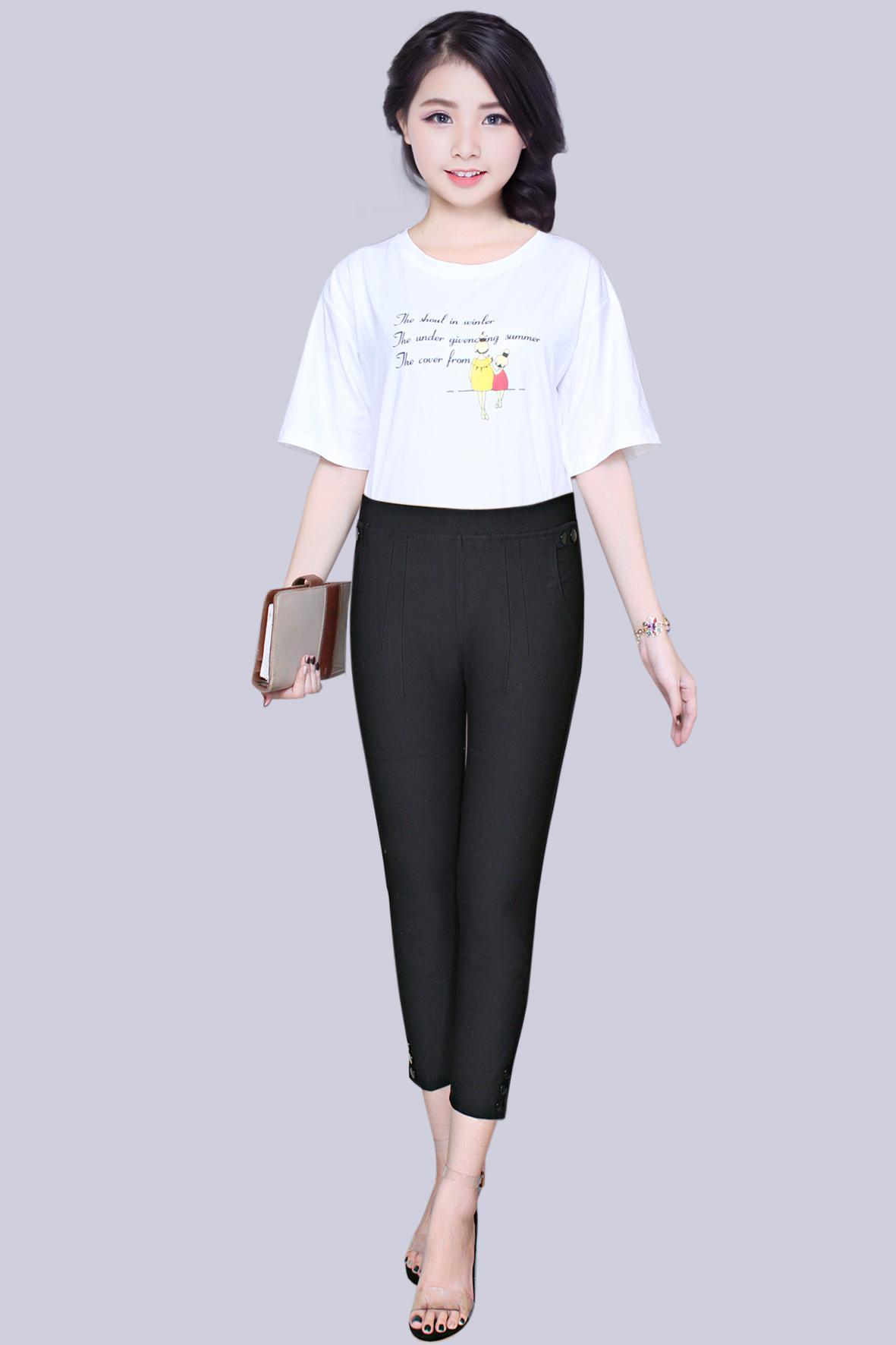 Quần lững nữ thun coton cao cấp co giản 10 nút long quân fashion qtl02