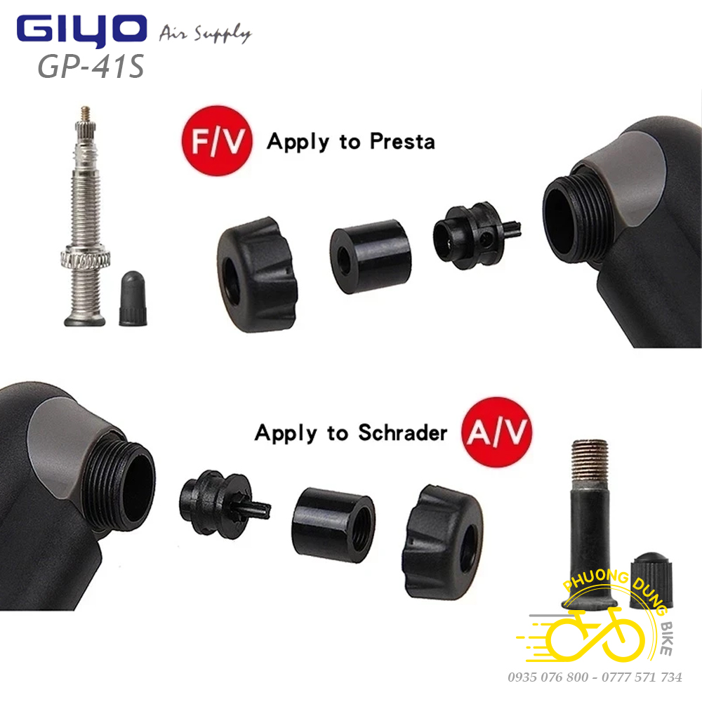 Bơm mini xe đạp GIYO GP-41S có đồng hồ áp suất