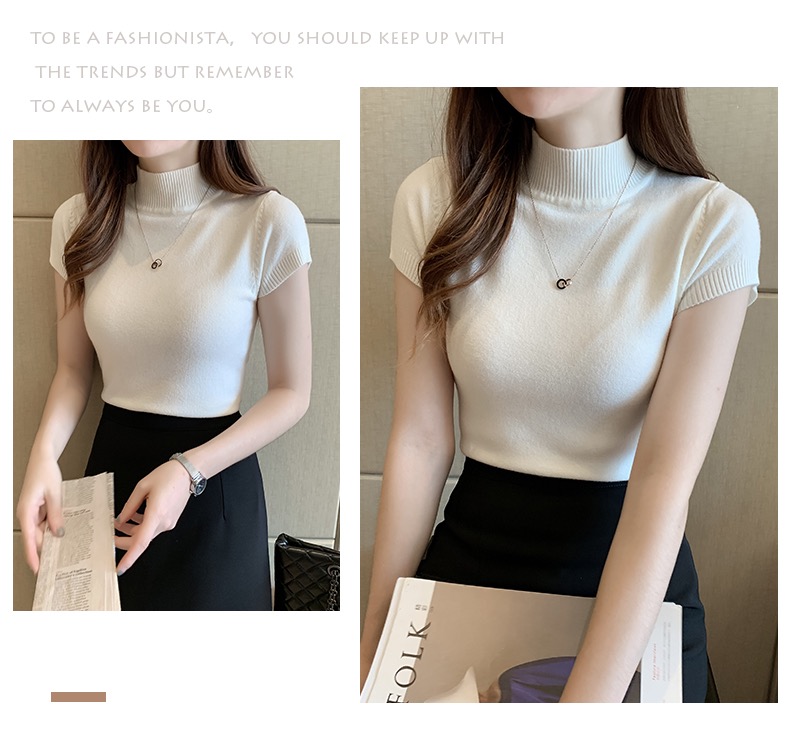 MS404 Áo len cộc tay cao cổ mềm mỏng sang trọng