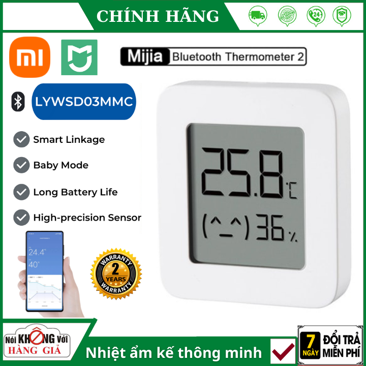 (Bảo Hành 2 Năm) Máy đo độ ẩm nhiệt độ Xiaomi Mijia 2 - đồng hồ đo ẩm kế bluetooth thông minh - Nhiệt ẩm kế điện tử , Nhiệt ẩm kế đo nhiệt độ phòng , Nhiệt ẩm kế treo tường