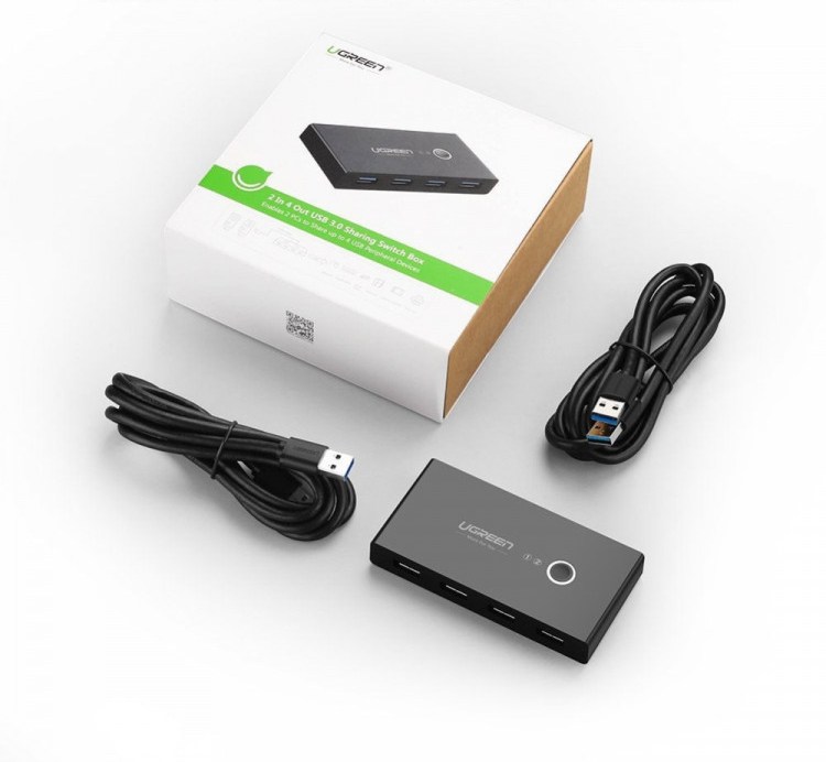 Bộ chuyển mạch (Switch) 2 cổng USB 3.0 chia sang 4 cổng USB 3.0 Ugreen 30768 Chính Hãng