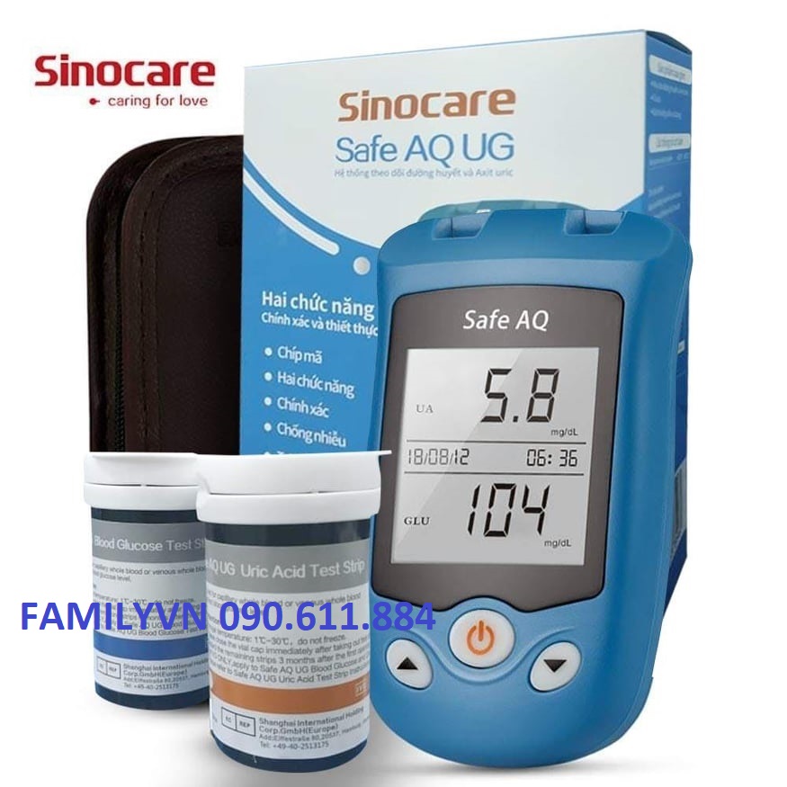 Máy đo đường huyết, Axit Uric 2 trong 1 Sinocare Safe AQ UG Tặng kèm 50