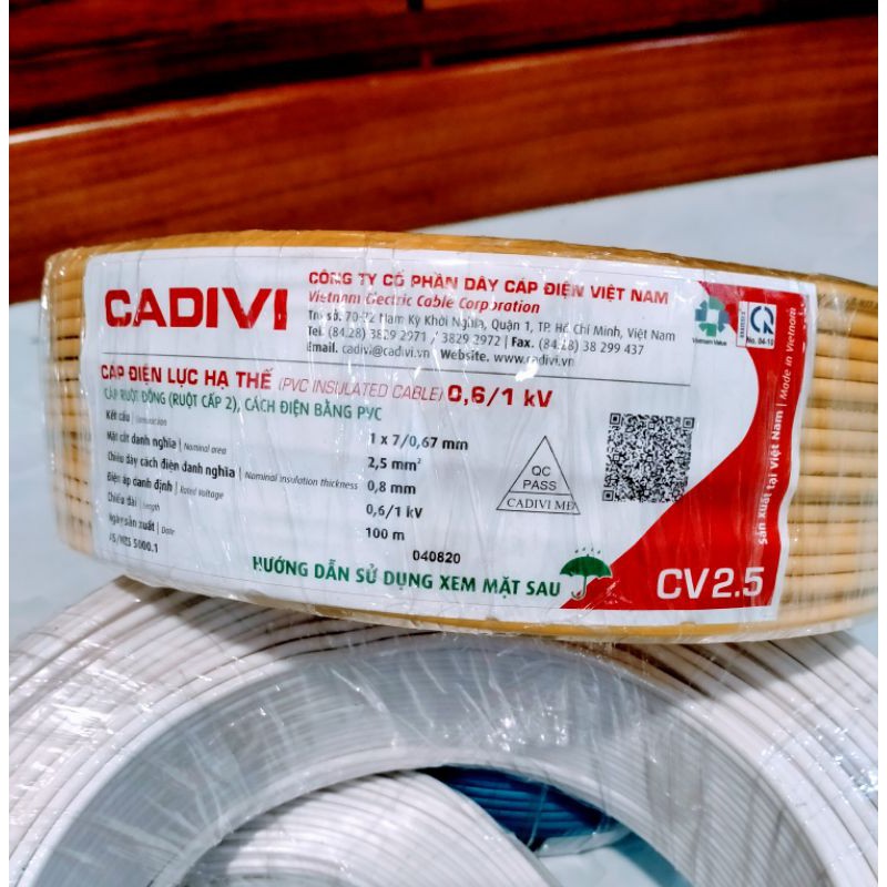 [Cuộn 100m] Dây điện đơn 2.5 Cadivi