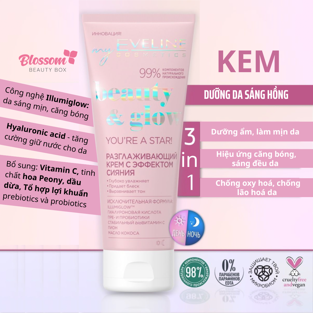 Kem dưỡng Eveline You’re a star Beauty & Glow dưỡng da trắng mịn, căng bóng, sáng hồng