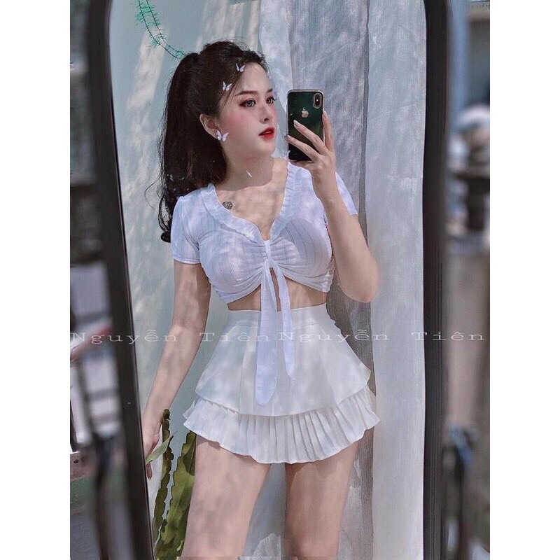Áo Croptop Viền Bèo Thắc Nơ Ngực A5011