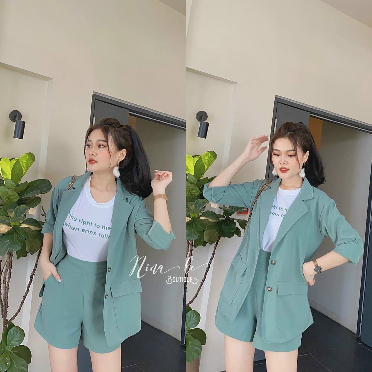 Áo khoác nữ dạng vest dáng blazer,sét bộ 3 món áo vets dài tay + quần ngắn và áo thun
