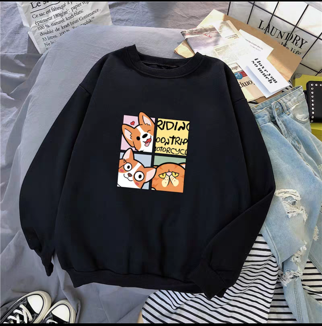 Áo sweater in hình ô vuông chó và mèo cute