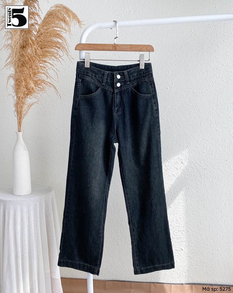 Quần jeans ống rộng,cạp cao có con đỉa,cạp đắp chữ V Twenty.Five 5275