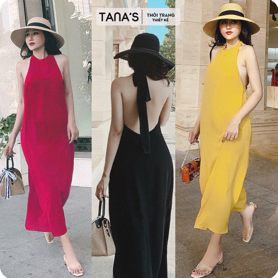 Đầm maxi cổ yếm hở lưng