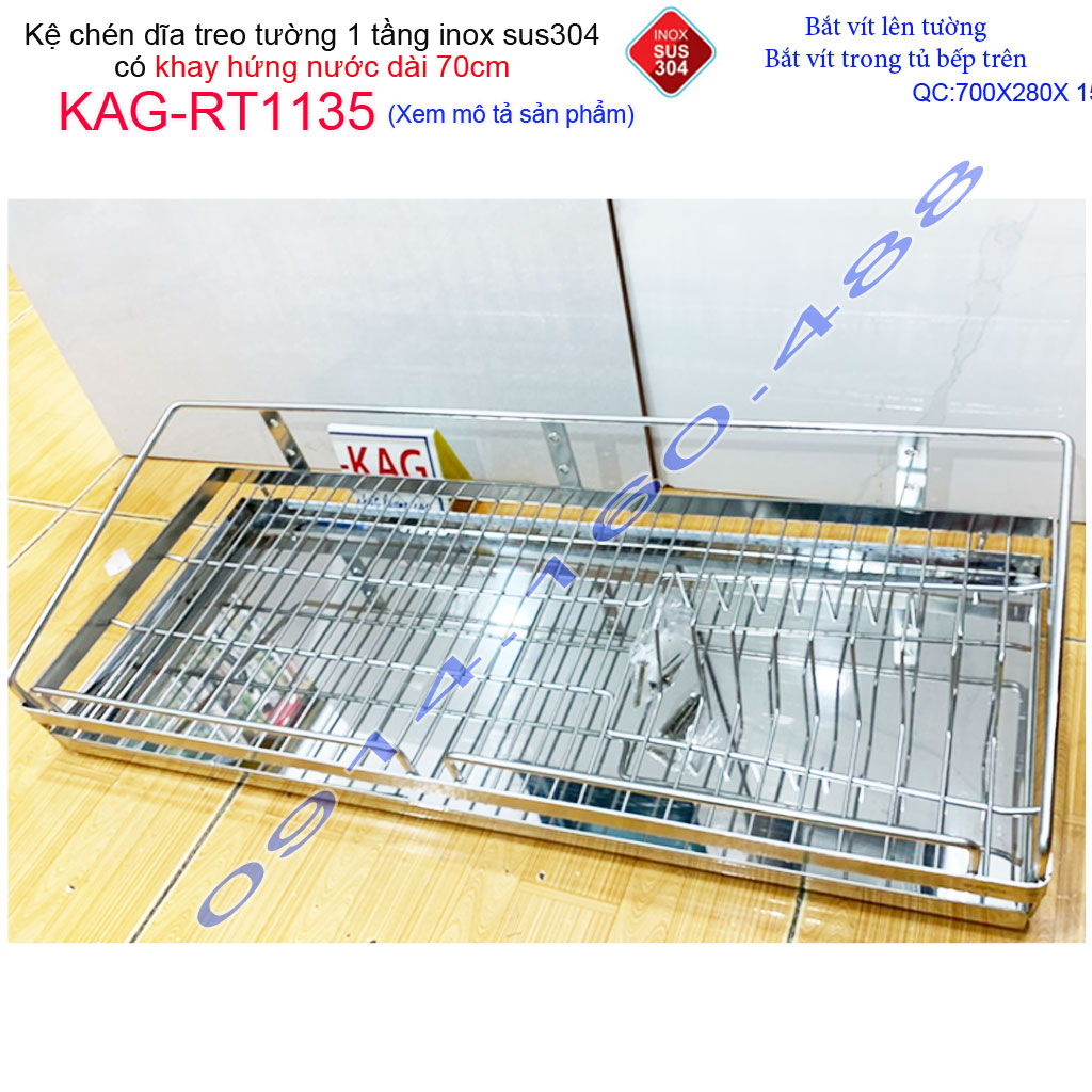 [HCM]Kệ đựng chén  bát 70cm inox 304  kệ úp chén dĩa 1 tầng có khay hứng nước inox Roca KAG-RT1135