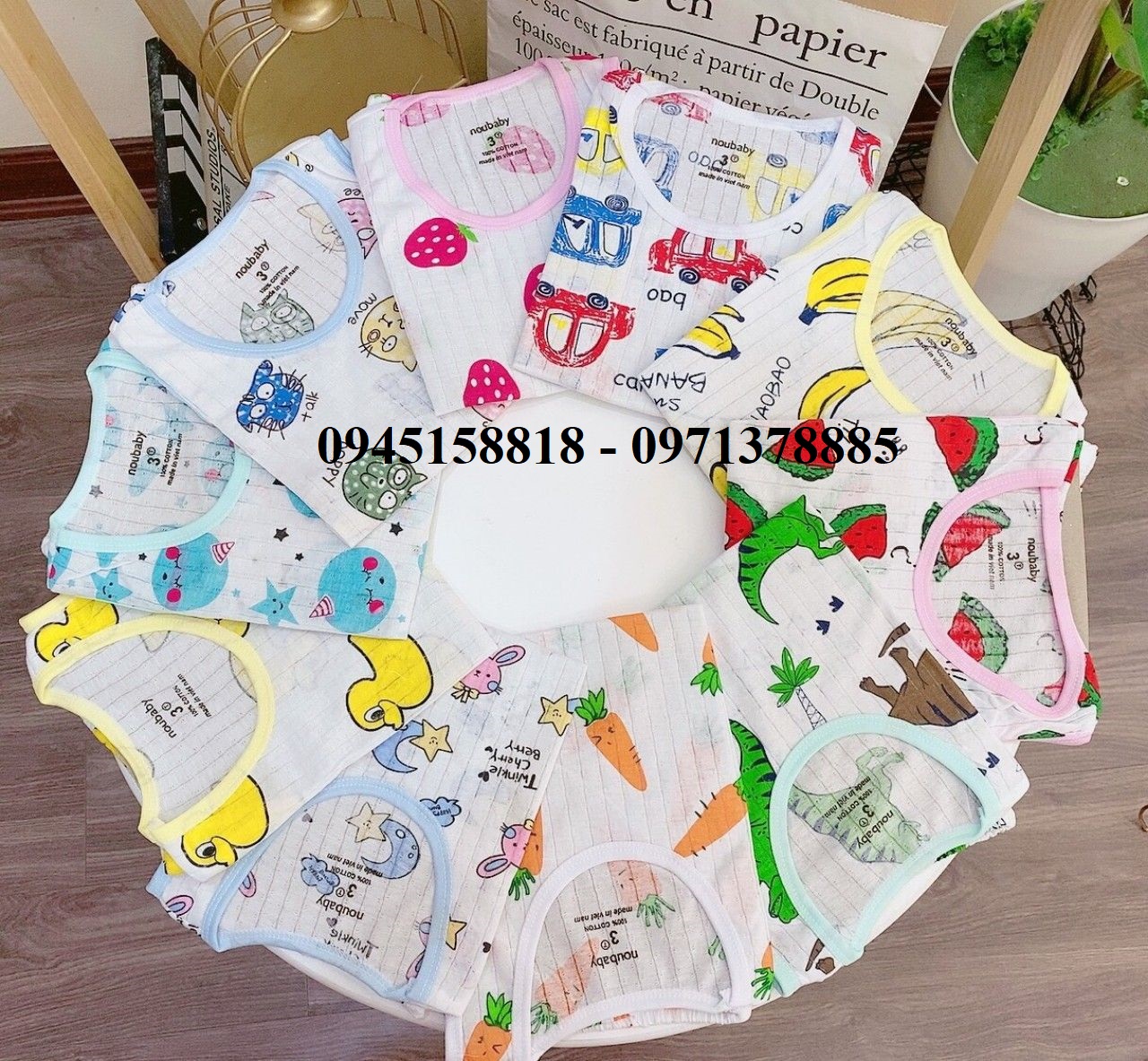 Bộ cotton giấy cộc tay cho bé từ 3-14kg
