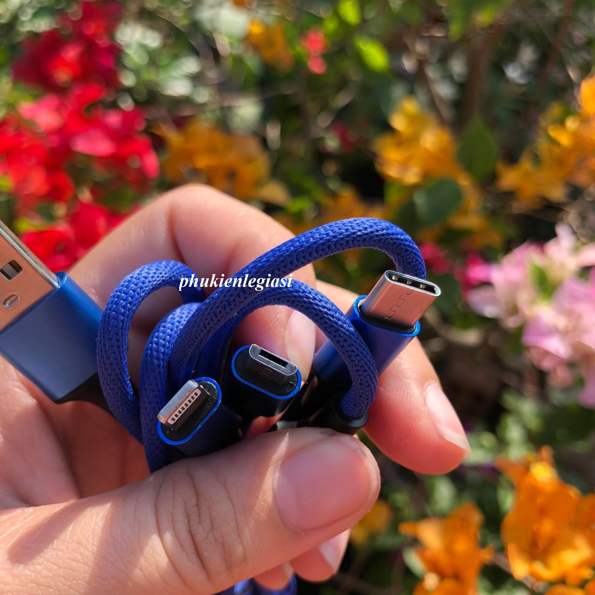 Cáp sạc dây dù 3 đầu Type C, Micro usb, Lightning(Iphone)