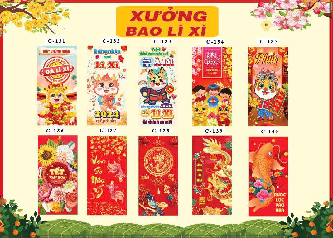 BAO LÌ XÌ TẾT 2024 SET 10 CÁI(đủ mẫu)