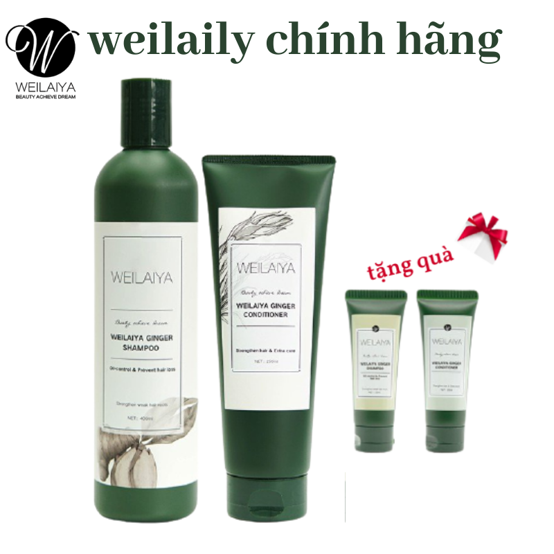 Cặp dầu gội xả gừng trắng kích mọc tóc Weilaiya Ginger (kèm set gội xả mini 14g)