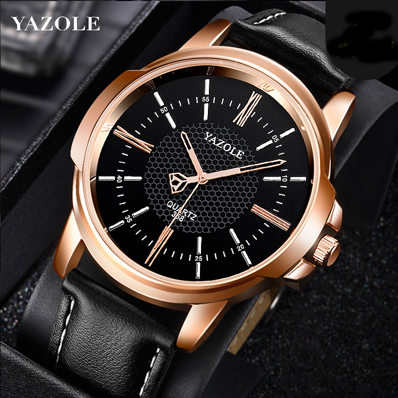 Đồng hồ nam dây da Yazole 336 (Đen)