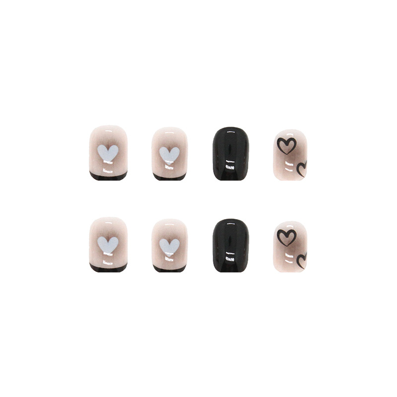 Bộ 24 móng tay giả nailbox đen họa tiết tim 💖💖 SẴN KEO DÁN 💖💖